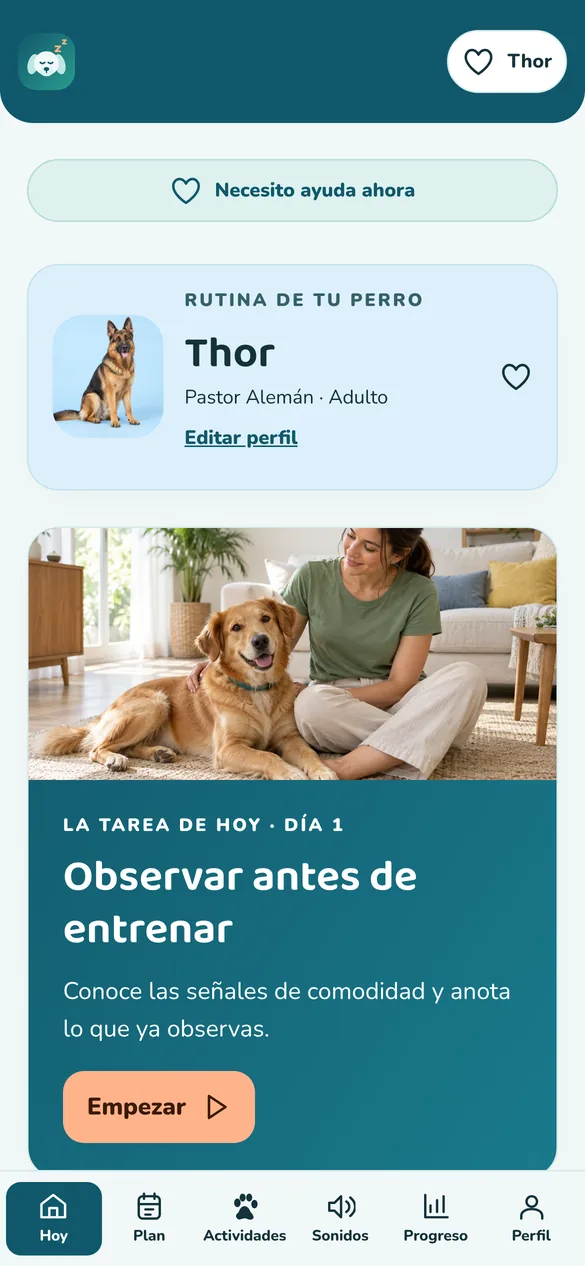 Conoce Dog Calm Studio — pantalla real de la aplicación